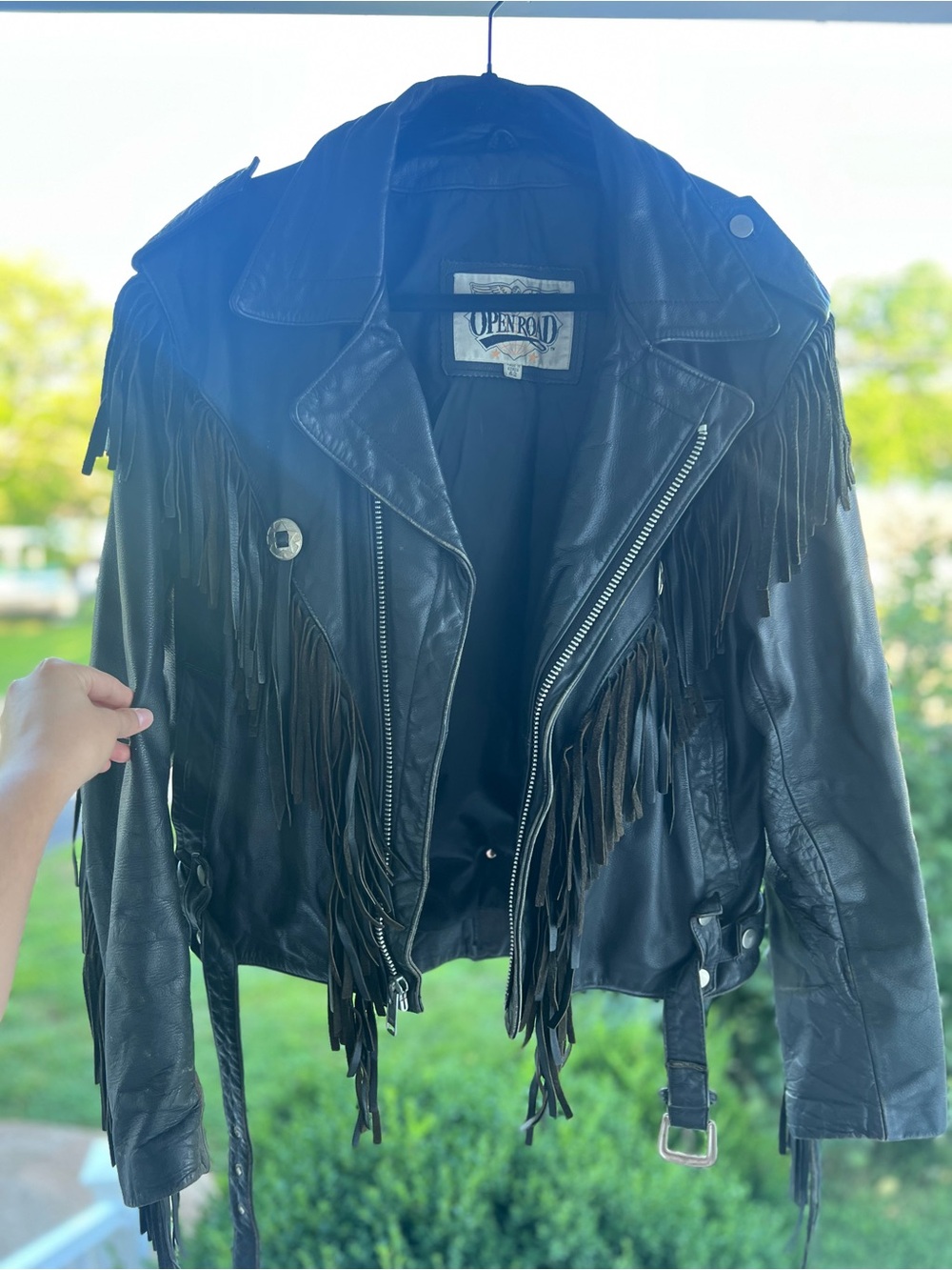 Open Road Brands Black Fringe Leather Moto Jacket